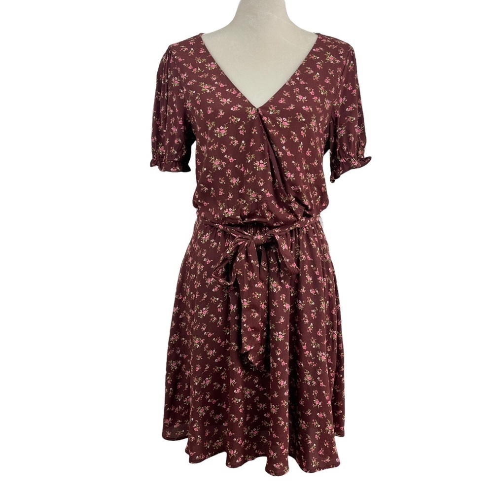 𝅺Gb Women’s Floral Print Dress V-neck Size L Elastic Waist